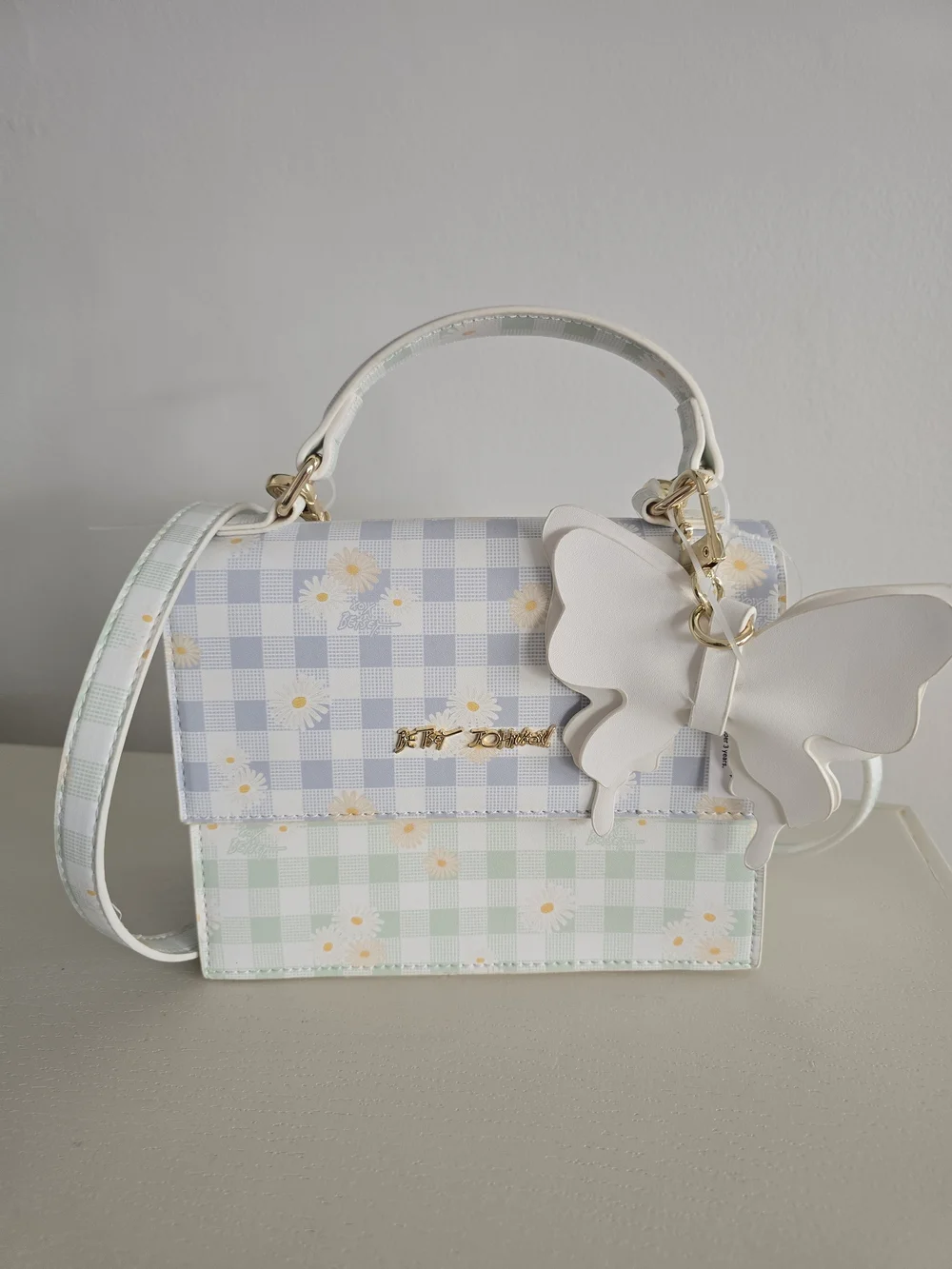 Betsey Johnson Butterfly Gingham Satchel Handbag